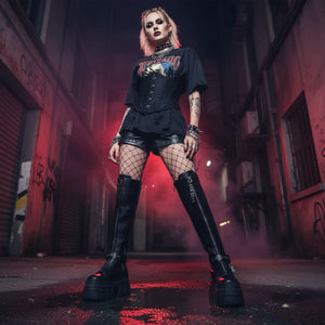 GOSPHER BIKER HI - Women’s Black Platform Knee-High Boots-TruClothing