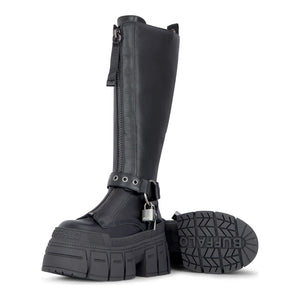 GOSPHER BIKER HI - Women’s Black Platform Knee-High Boots-TruClothing