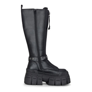 GOSPHER BIKER HI - Women’s Black Platform Knee-High Boots-TruClothing
