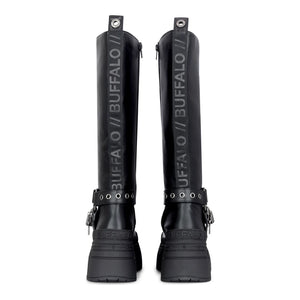 GOSPHER BIKER HI - Women’s Black Platform Knee-High Boots-TruClothing