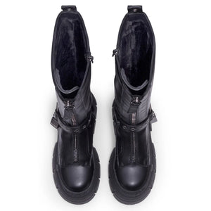 GOSPHER BIKER HI - Women’s Black Platform Knee-High Boots-TruClothing