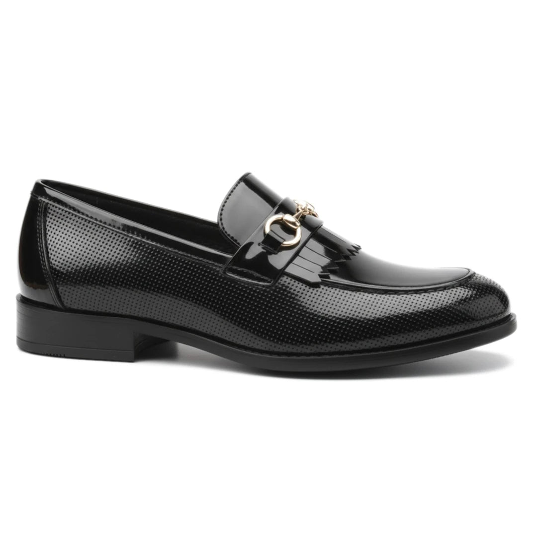 Men’s Black Patent PU Slip On Loafers-TruClothing
