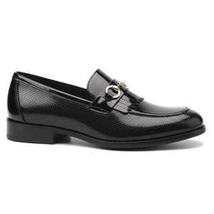 Men’s Black Patent PU Slip On Loafers-TruClothing