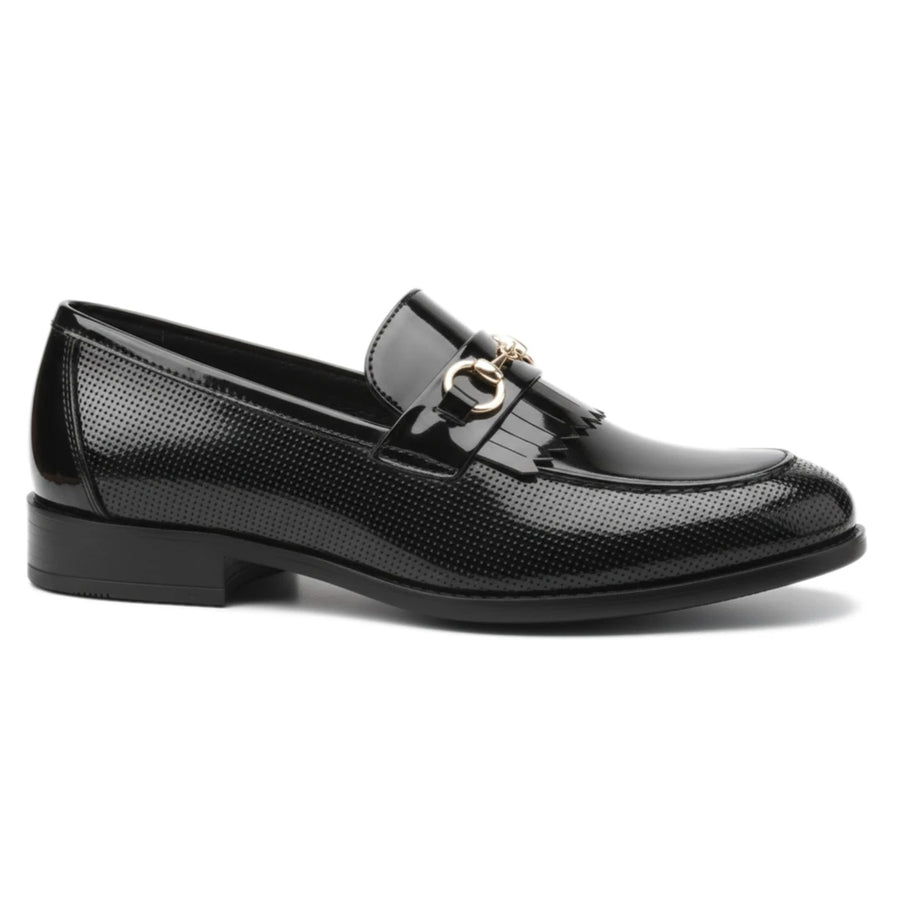 Men’s Black Patent PU Slip On Loafers-TruClothing