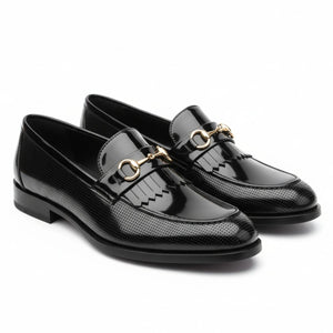 Men’s Black Patent PU Slip On Loafers-TruClothing