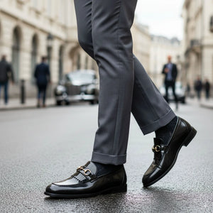 Men’s Black Patent PU Slip On Loafers-TruClothing