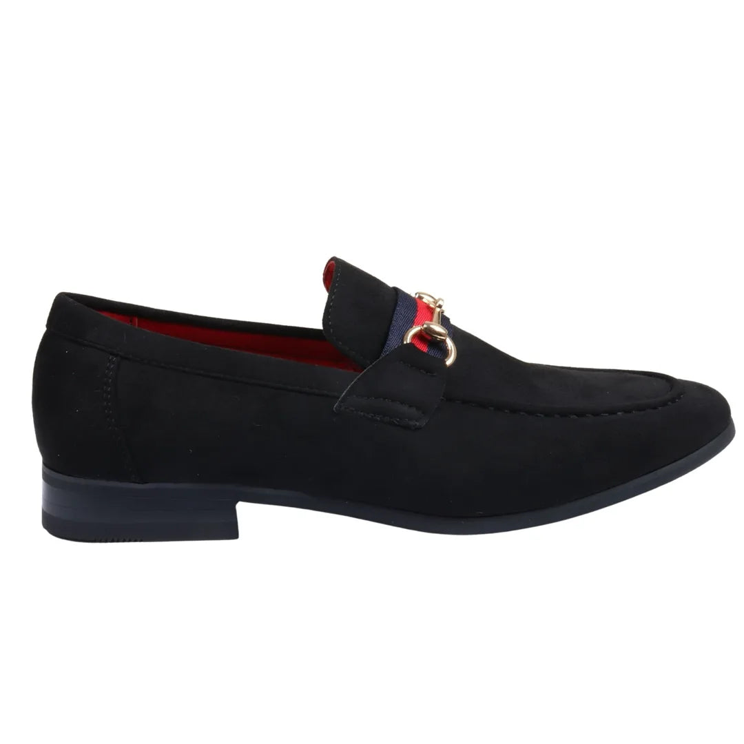 Men's Suede Leather Lined Gold Buckle Loafers-TruClothing