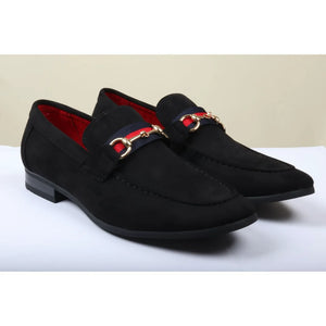 Men's Suede Leather Lined Gold Buckle Loafers-TruClothing