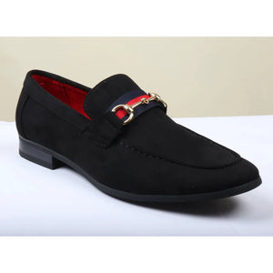 Men's Suede Leather Lined Gold Buckle Loafers-TruClothing