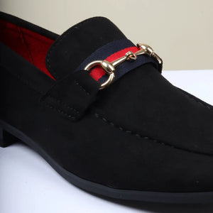 Men's Suede Leather Lined Gold Buckle Loafers-TruClothing