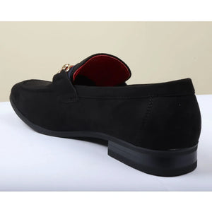 Men's Suede Leather Lined Gold Buckle Loafers-TruClothing