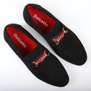 Men's Suede Leather Lined Gold Buckle Loafers-TruClothing