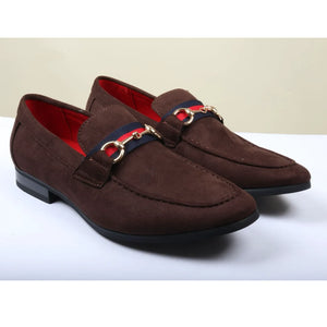 Men's Suede Leather Lined Gold Buckle Loafers-TruClothing