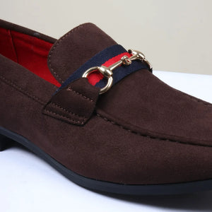 Men's Suede Leather Lined Gold Buckle Loafers-TruClothing