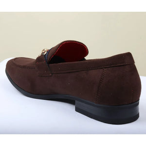 Men's Suede Leather Lined Gold Buckle Loafers-TruClothing