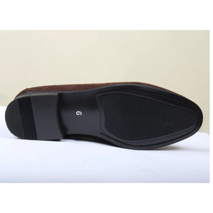 Men's Suede Leather Lined Gold Buckle Loafers-TruClothing