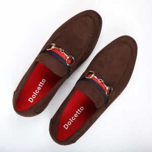 Men's Suede Leather Lined Gold Buckle Loafers-TruClothing