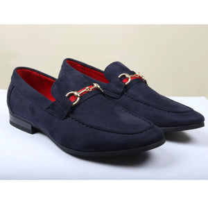 Men's Suede Leather Lined Gold Buckle Loafers-TruClothing
