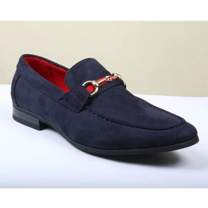 Men's Suede Leather Lined Gold Buckle Loafers-TruClothing