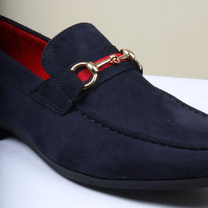 Men's Suede Leather Lined Gold Buckle Loafers-TruClothing
