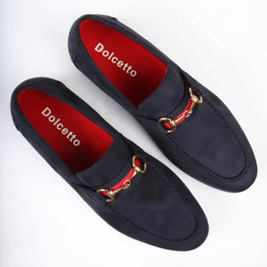 Men's Suede Leather Lined Gold Buckle Loafers-TruClothing