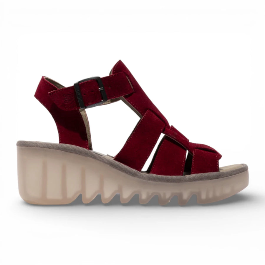 BAIC621FLY - Women’s Berry Red Suede Leather Wedge Sandal
