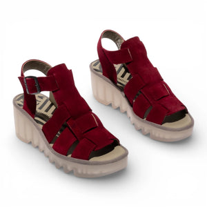 BAIC621FLY - Women’s Berry Red Suede Leather Wedge Sandal