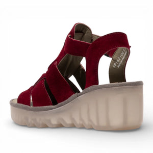 BAIC621FLY - Women’s Berry Red Suede Leather Wedge Sandal