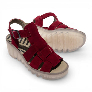 BAIC621FLY - Women’s Berry Red Suede Leather Wedge Sandal