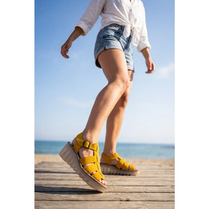 BAIC621FLY - Women’s Yellow Leather Wedge Sandals