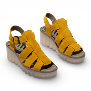BAIC621FLY - Women’s Yellow Leather Wedge Sandals