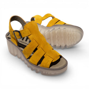 BAIC621FLY - Women’s Yellow Leather Wedge Sandals