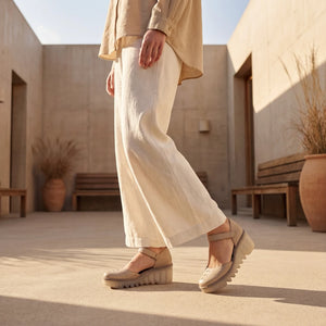 BISO305FLY - Women’s Taupe Leather Wedge Sandals