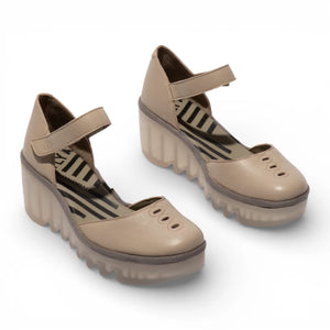 BISO305FLY - Women’s Taupe Leather Wedge Sandals