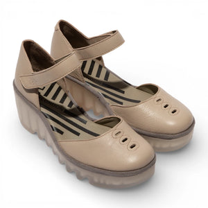 BISO305FLY - Women’s Taupe Leather Wedge Sandals