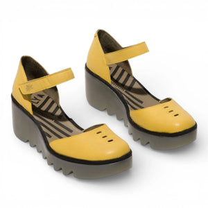 BISO305FLY - Sandalias de cuña de cuero amarillas para mujer