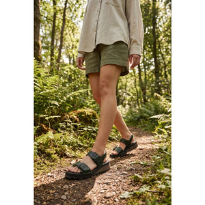 HEIF558FLY - Sandalias de cuña de piel verde con hebilla para mujer