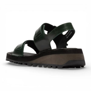 HEIF558FLY - Sandalias de cuña de piel verde con hebilla para mujer
