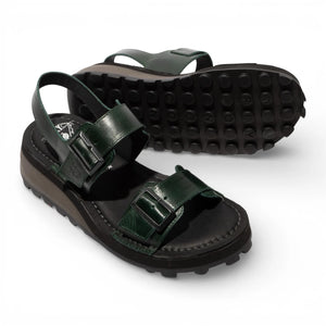 HEIF558FLY - Sandalias de cuña de piel verde con hebilla para mujer