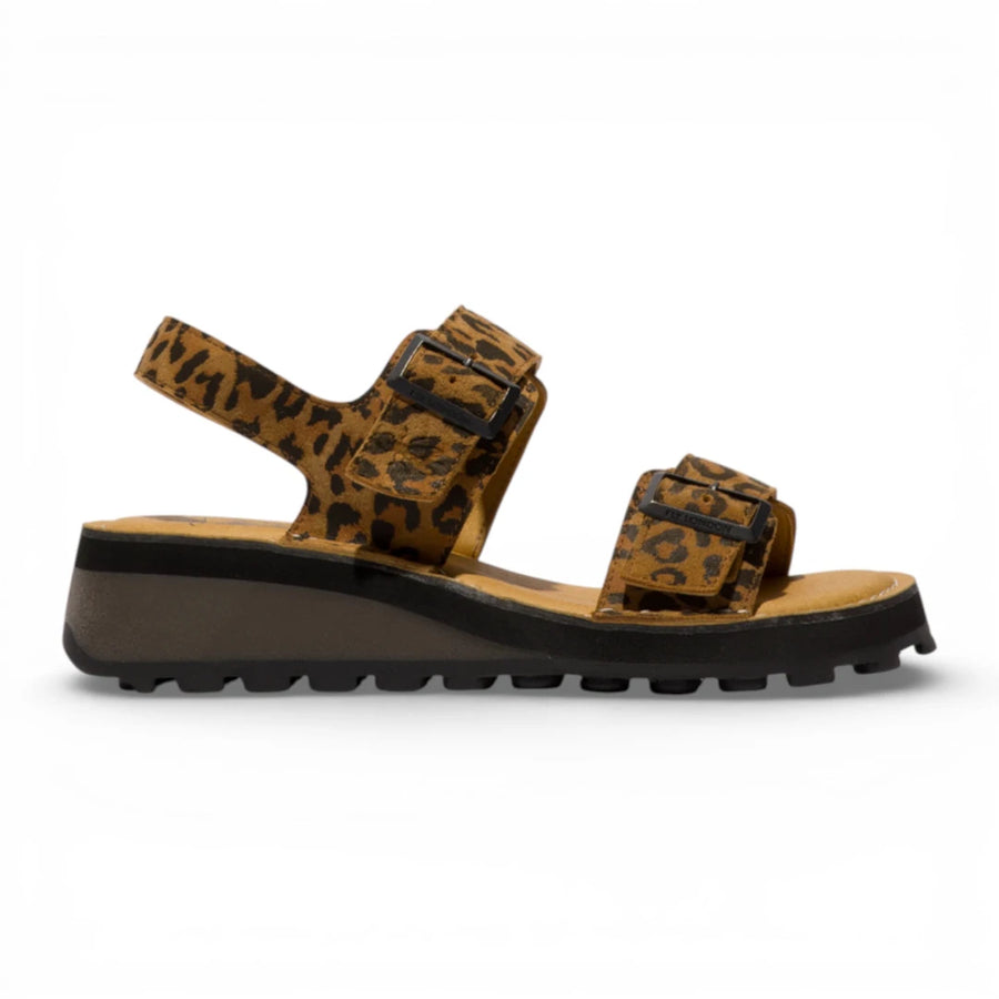 HEIF558FLY - Women’s Tan Leather Wedge Buckle Sandals