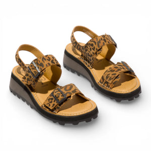 HEIF558FLY - Women’s Tan Leather Wedge Buckle Sandals