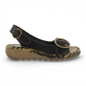 TRAM723FLY - Women’s Black Leather Wedge Sandals