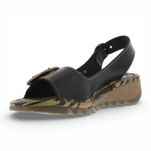TRAM723FLY - Women’s Black Leather Wedge Sandals