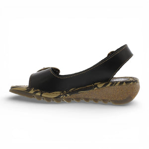 TRAM723FLY - Women’s Black Leather Wedge Sandals