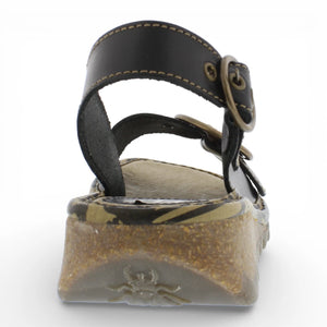TRAM723FLY - Women’s Black Leather Wedge Sandals