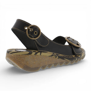 TRAM723FLY - Women’s Black Leather Wedge Sandals