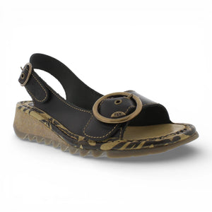 TRAM723FLY - Women’s Black Leather Wedge Sandals