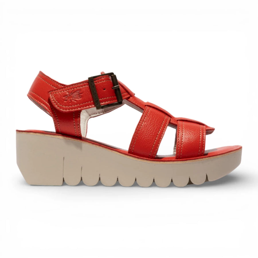 YUDD236FLY - Women’s Red Leather Wedge Sandals