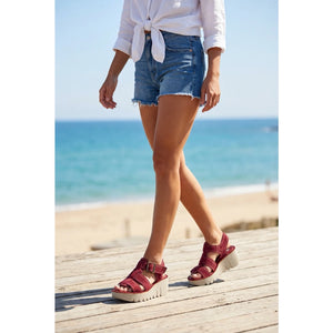 YUDD236FLY - Women’s Red Leather Wedge Sandals