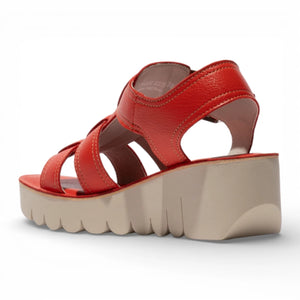 YUDD236FLY - Women’s Red Leather Wedge Sandals